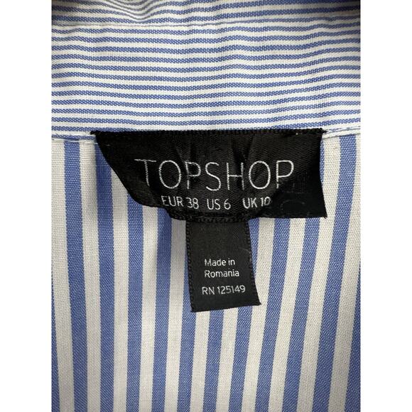 TopShop Blue Pinstripe Long Sleeve Layered Look Toe Front Preppy Shirt Size 6 - Picture 3 of 4